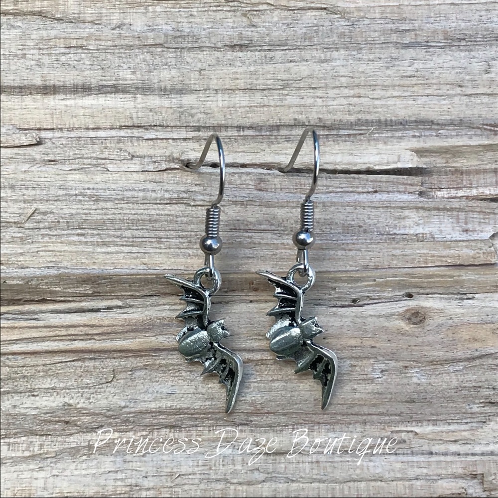 Silver Bat Dangle Earrings‎